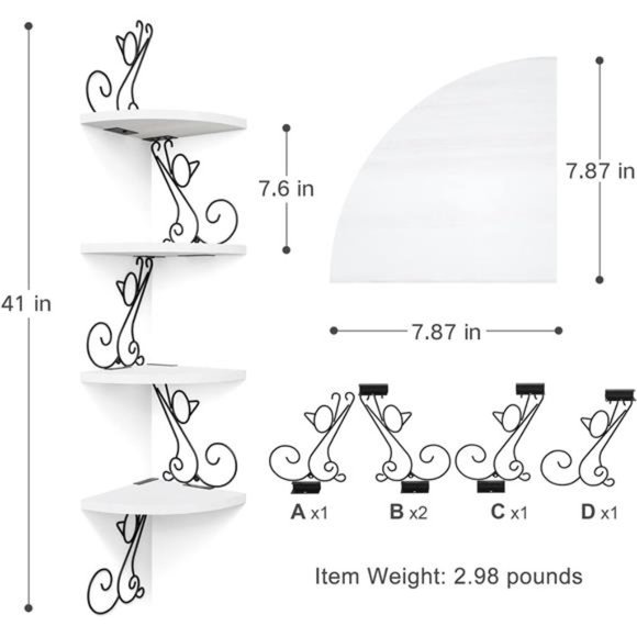 Floating Corner Wood Shelves,4 Tier Wall Mounted Rustic Storage Shelf,Cat Shaped - Picture 3 of 5